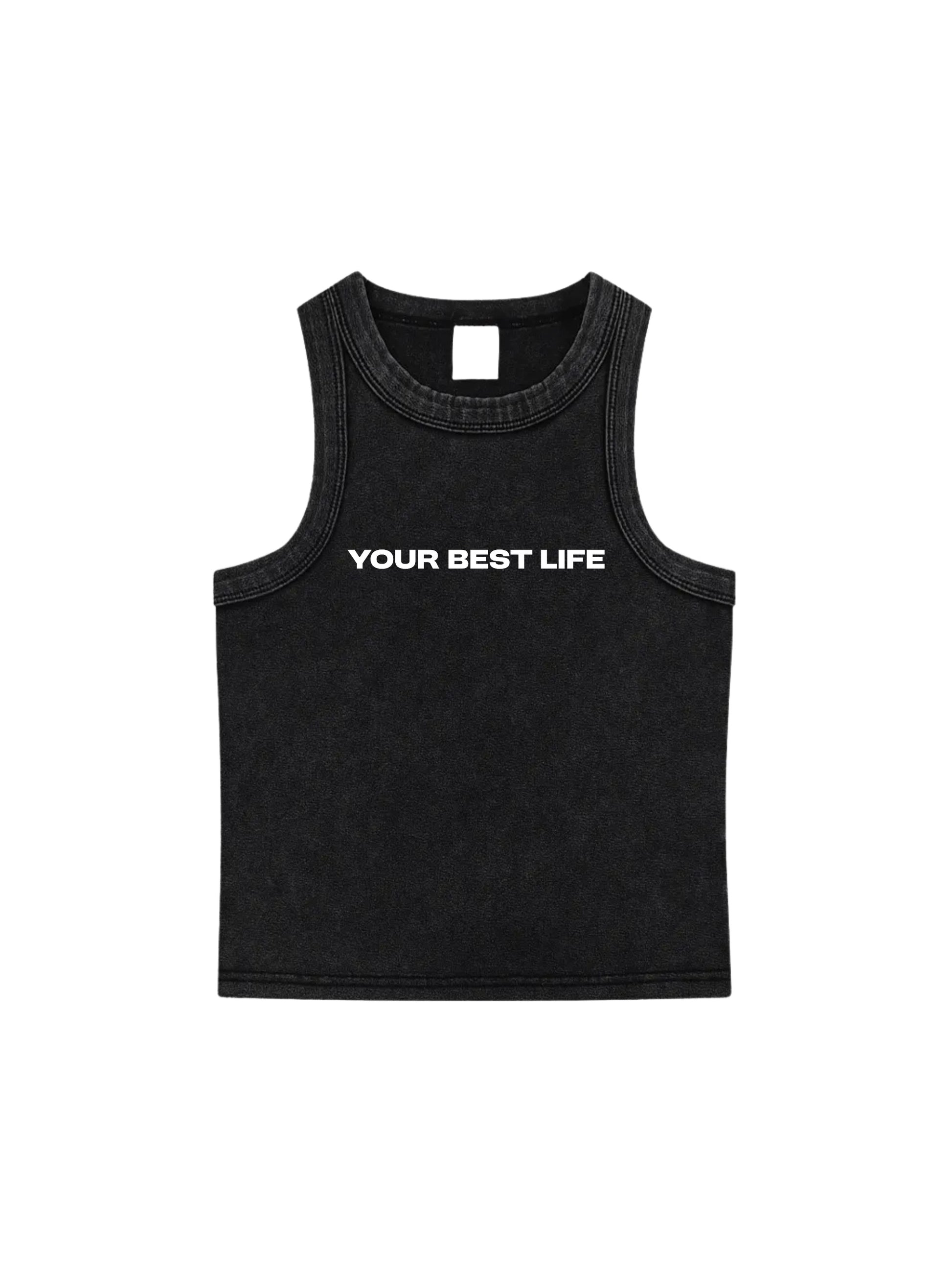 Acid Wash Ribbed Vest in Black