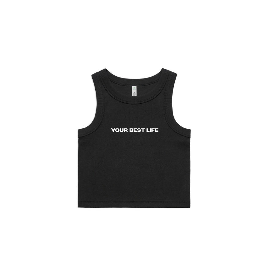Womens Rib Crop Tank Vest in Black
