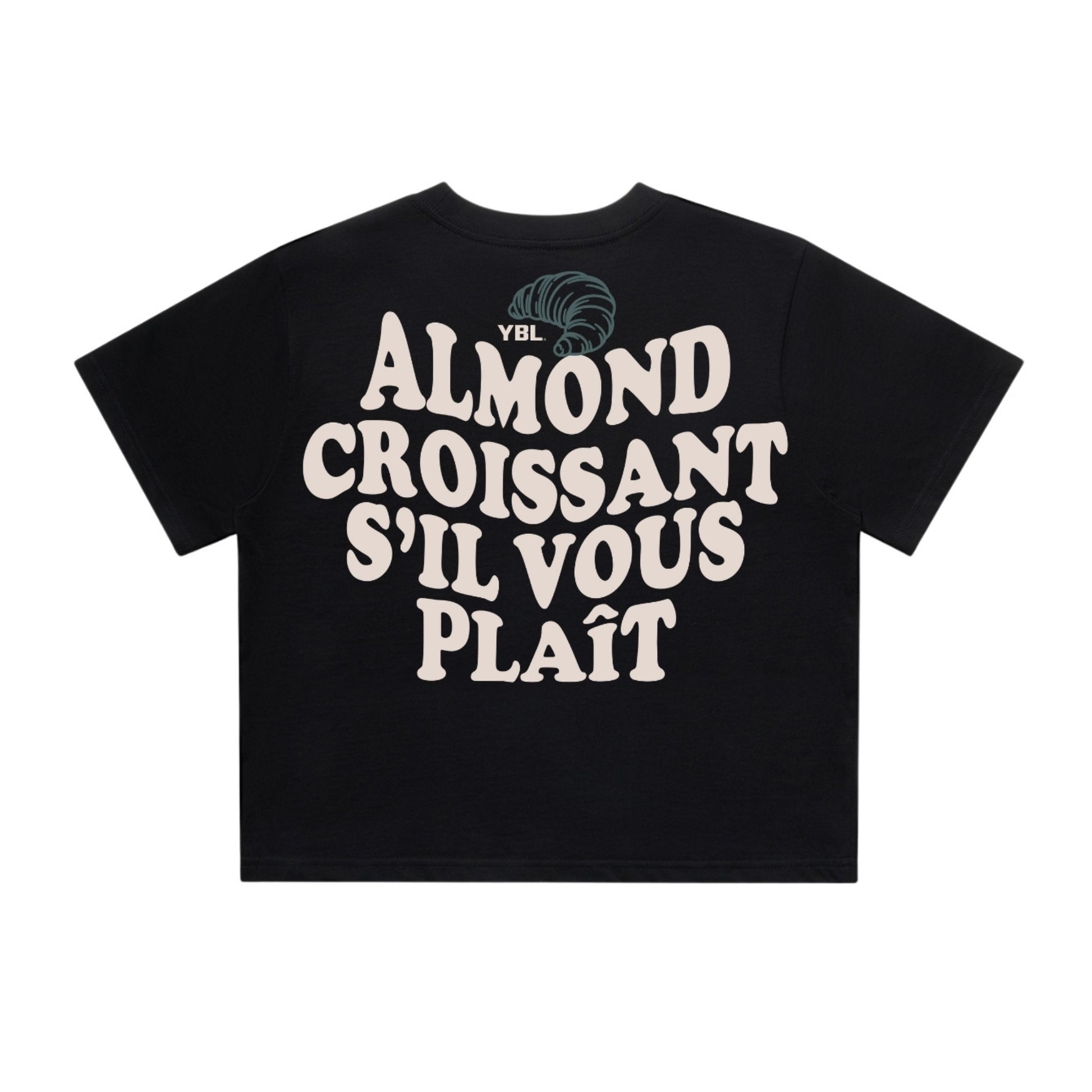 Almond Croissant Lightweight Crop Tee in Black