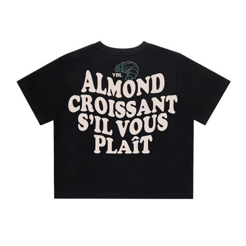 Almond Croissant Lightweight Crop Tee in Black