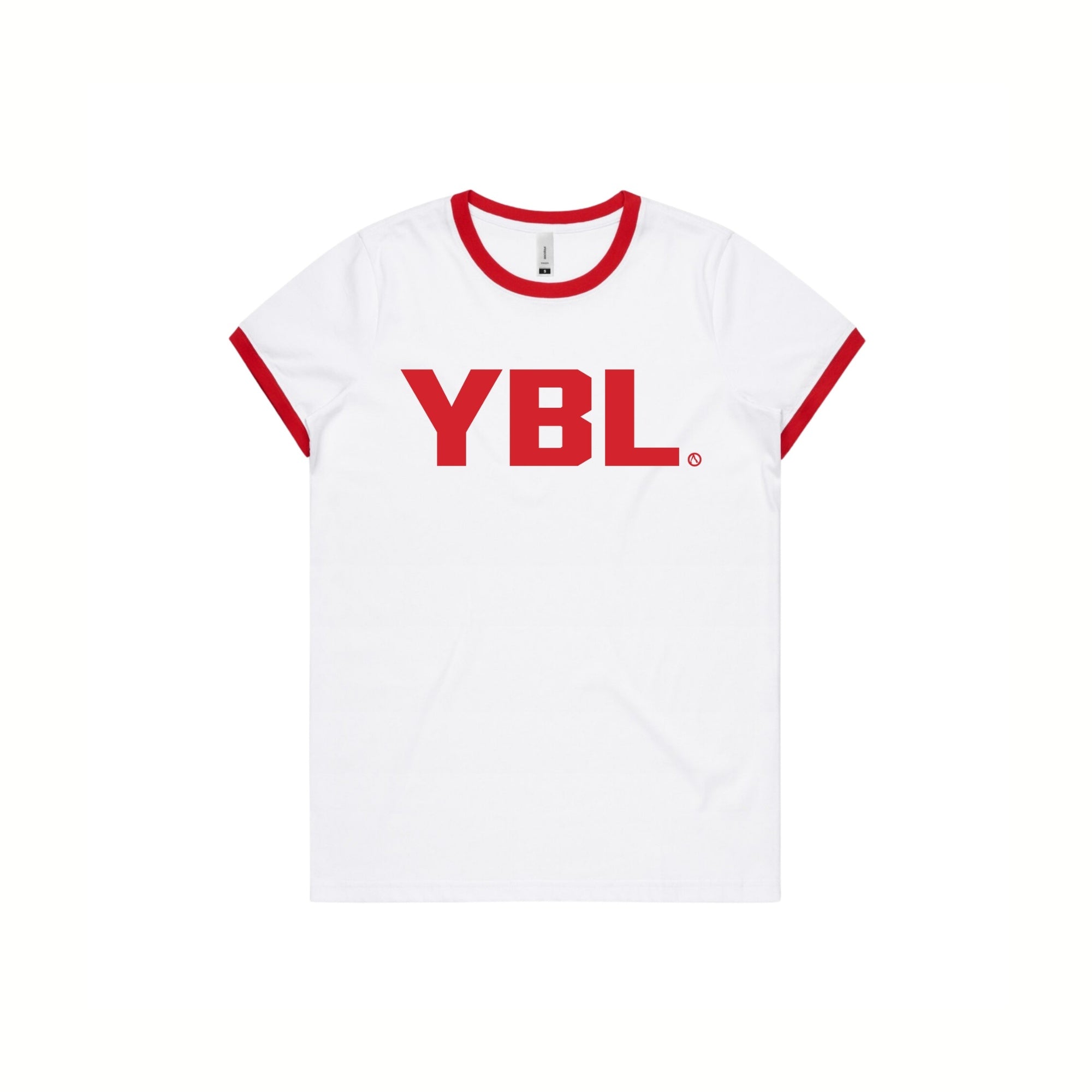 YBL Womens Fit Tee with Red Sleeves