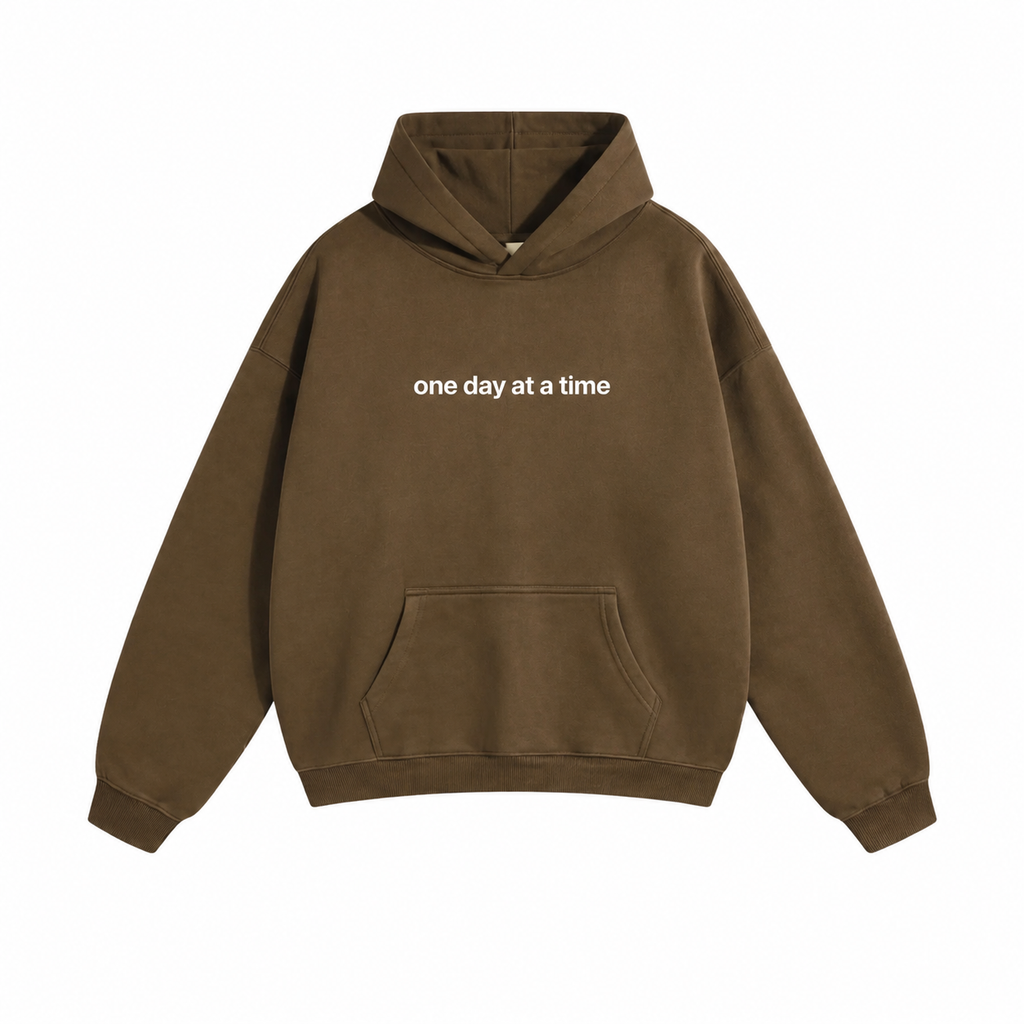 ONE DAY AT A TIME OVERSIZED HOODIE IN BROWN