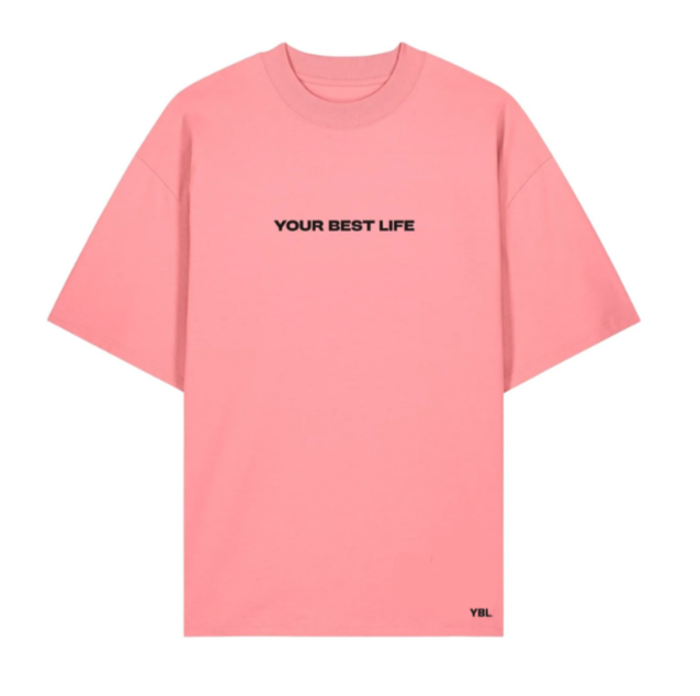 YBL | Your Best Life Embroidered Unisex Oversized High Neck T-Shirt in Pink
