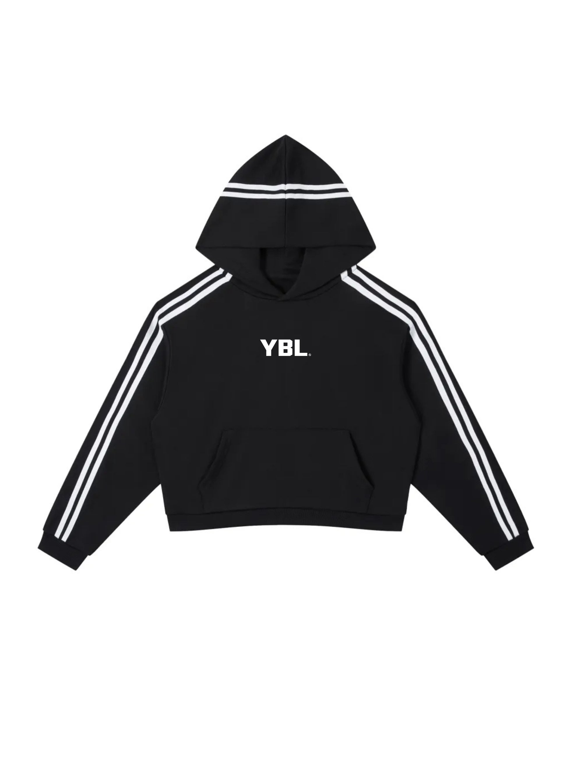 Contrast Side Stripe Women Fit Cropped Hoodie in Black