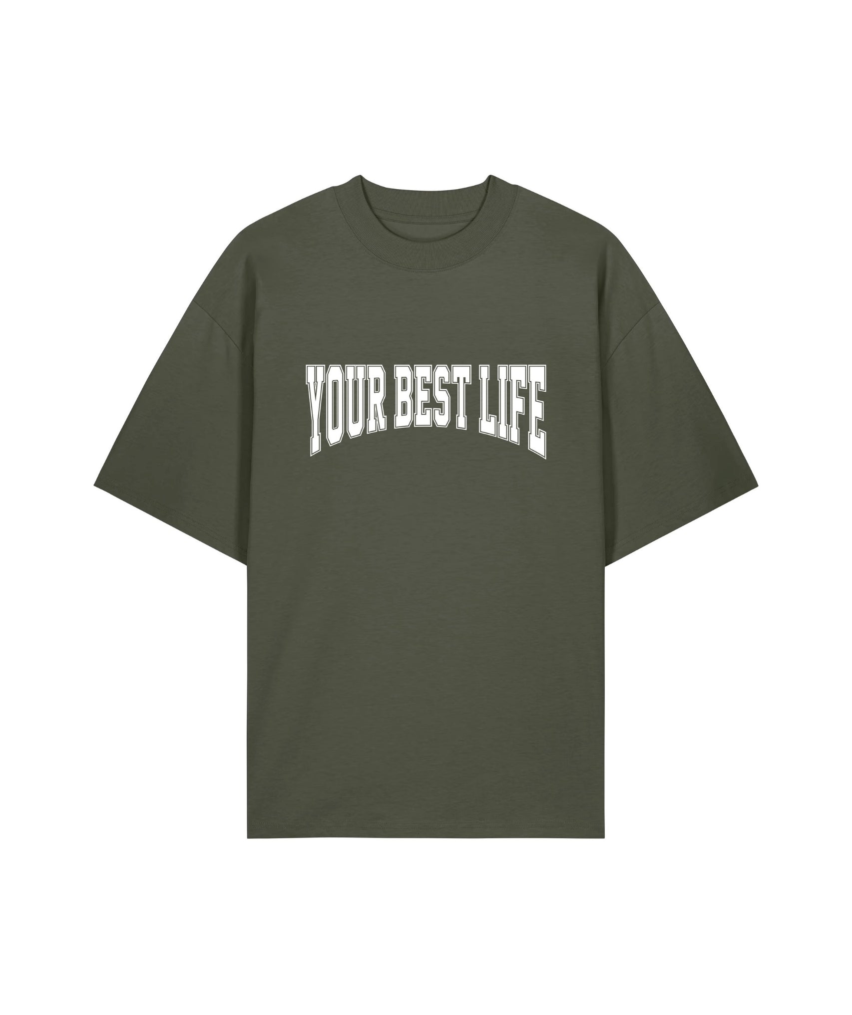 YBL Print Unisex Oversized High Neck T-Shirt in Khaki