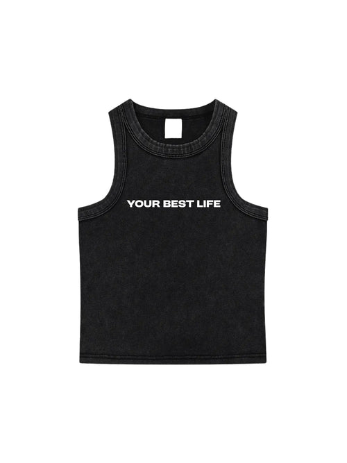 Acid Wash Ribbed Vest in Black