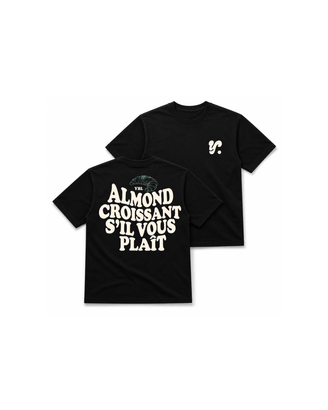ALMOND CROISSANT T SHIRT IN BLACK