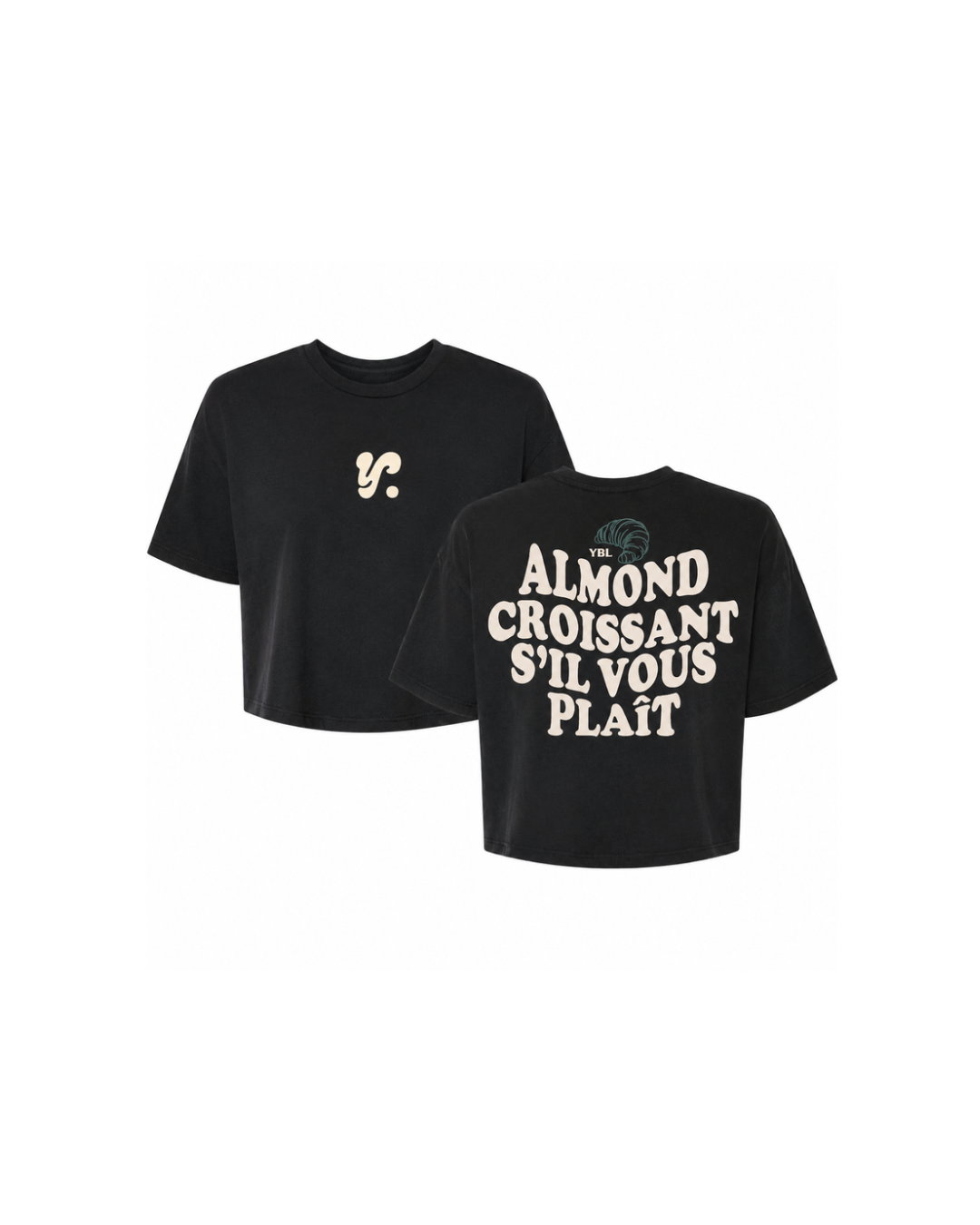 ALMOND CROISSANT CROPPED T SHIRT FADED BLACK