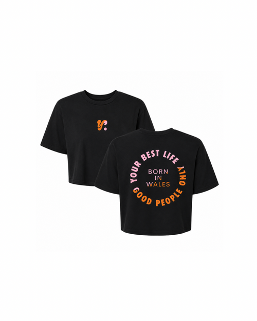 BORN IN WALES CROPPED T SHIRT FADED BLACK