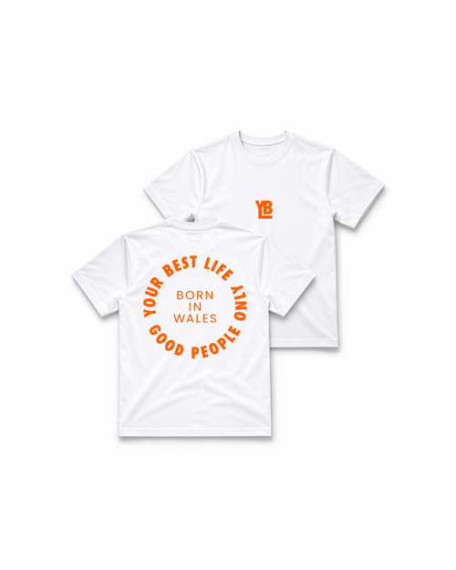 BORN IN WALES T SHIRT IN WHITE