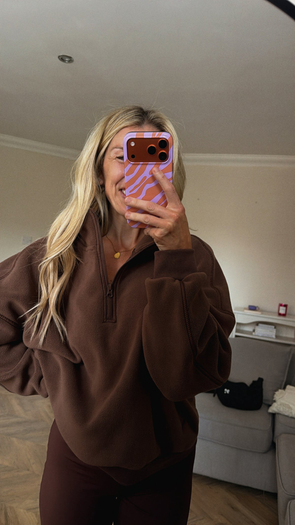 ½ ZIP FLEECE IN BROWN ON BROWN