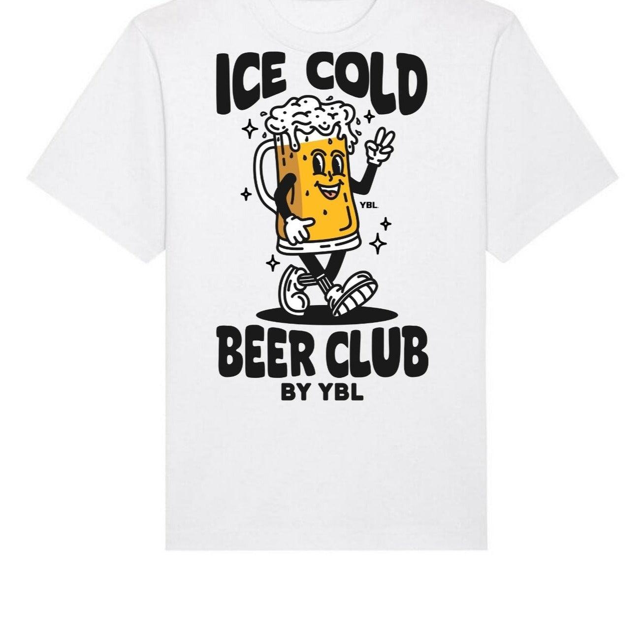 Ice Cold Beer Club with YBL on the front Unisex Oversized Tee in White