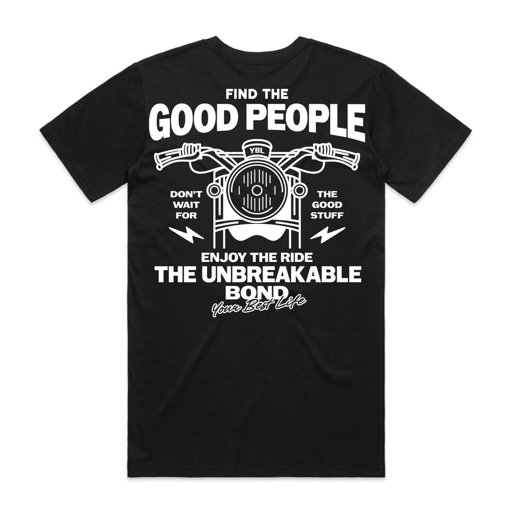 Good People Bike Print with YBL on the front Unisex Oversized Tee in Black