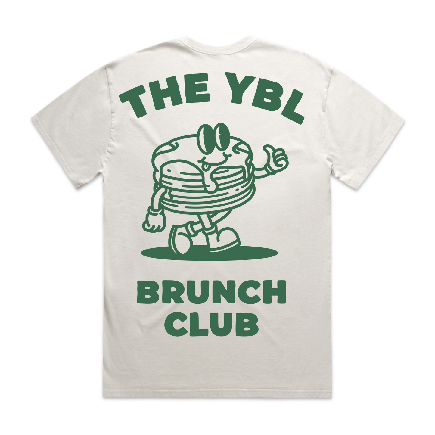 The Brunch Club Faded Relax Fit Tee in Faded Bone with Green Print