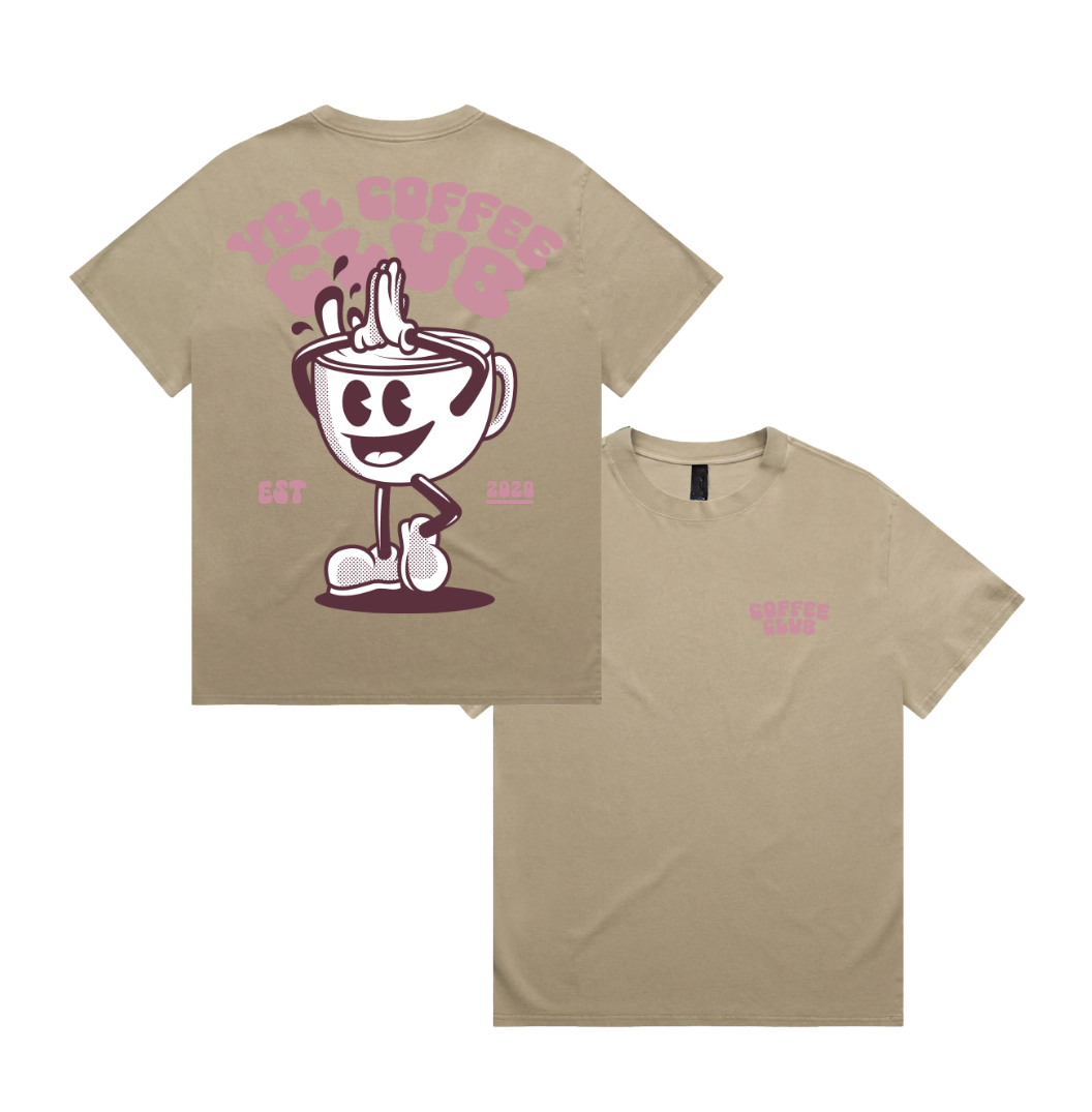 COFFEE CLUB T IN FADED KHAKI