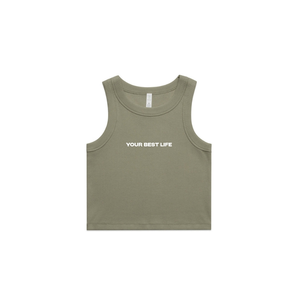Womens Rib Crop Tank Vest in Eucalyptus