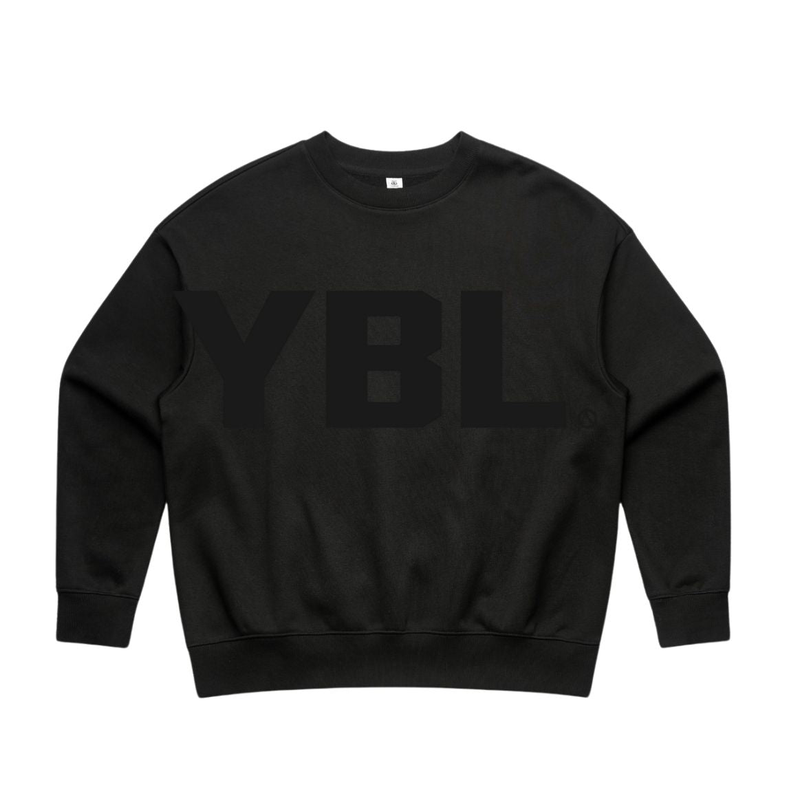 YBL Print Heavy Crew Sweatshirt Womens Fit in Black on Black