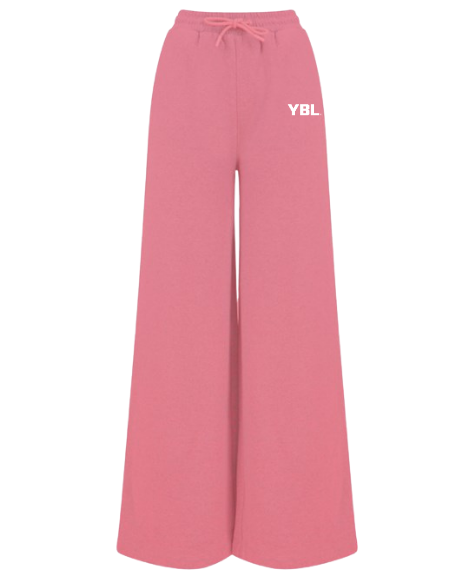 Wide Leg Joggers in Pink with White Embroidery
