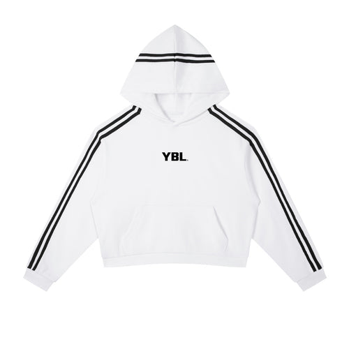 Contrast Side Stripe Women Fit Cropped Hoodie in White